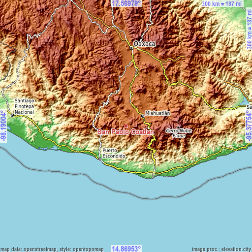 Topographic map of San Pablo Coatlán