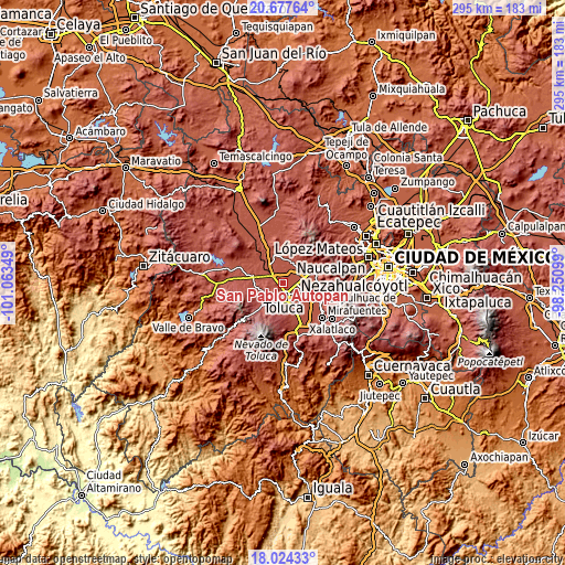 Topographic map of San Pablo Autopan