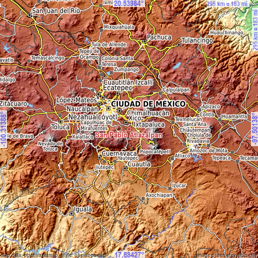 Topographic map of San Pablo Atlazalpan