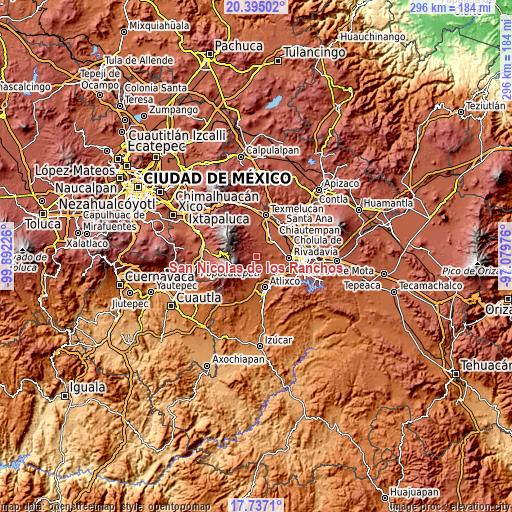 Topographic map of San Nicolás de los Ranchos