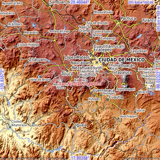 Topographic map of San Nicolás Coatepec