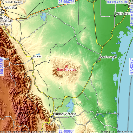 Topographic map of San Nicolás