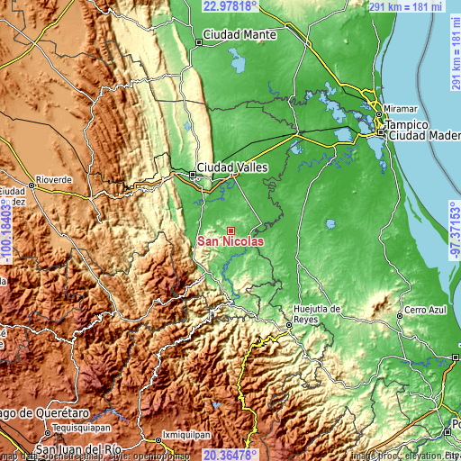 Topographic map of San Nicolás