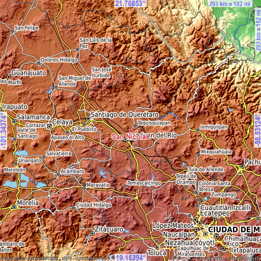 Topographic map of San Nicolás