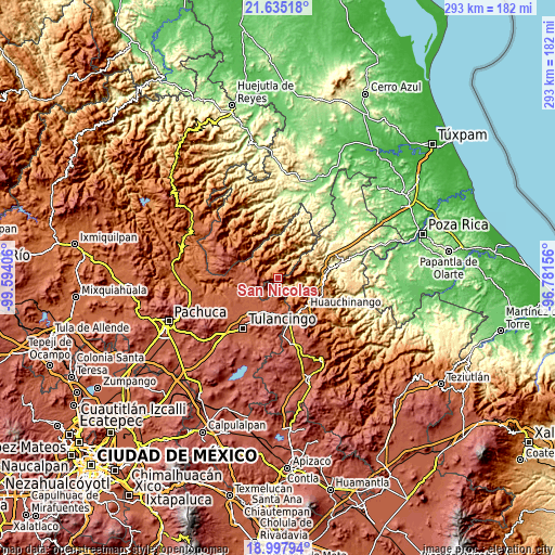 Topographic map of San Nicolás