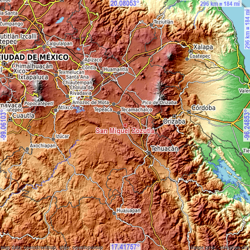 Topographic map of San Miguel Zozutla