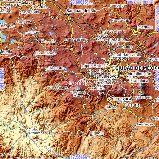 Topographic map of Zinacantepec