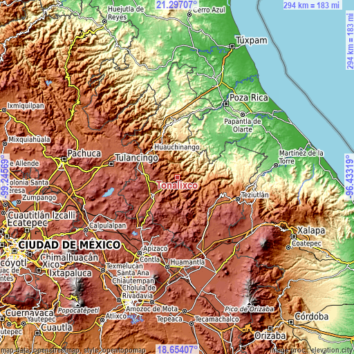 Topographic map of Tonalixco