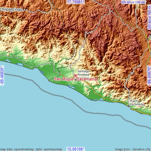 Topographic map of San Miguel Tlacamama