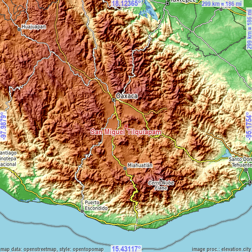 Topographic map of San Miguel Tilquiapam