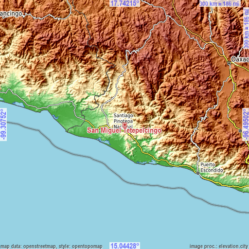 Topographic map of San Miguel Tetepelcingo