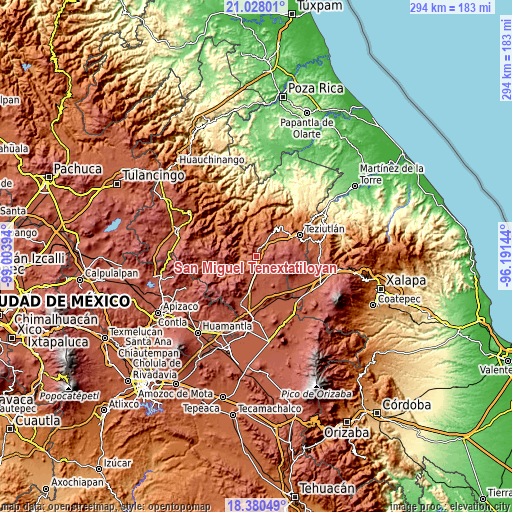 Topographic map of San Miguel Tenextatiloyan