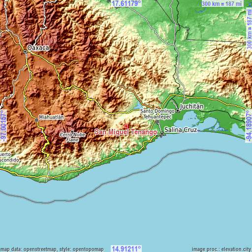 Topographic map of San Miguel Tenango