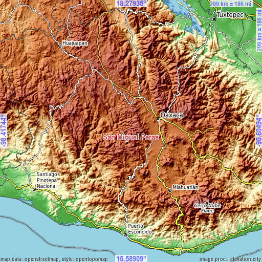 Topographic map of San Miguel Peras