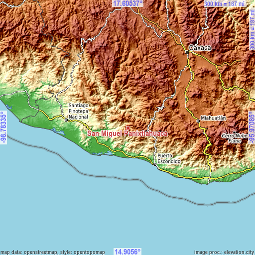 Topographic map of San Miguel Panixtlahuaca