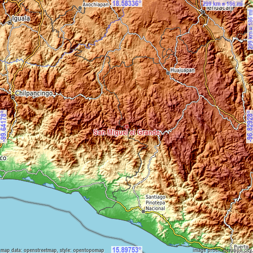 Topographic map of San Miguel el Grande