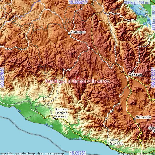 Topographic map of San Miguel el Grande Villa Juárez