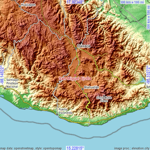 Topographic map of San Miguel Ejutla