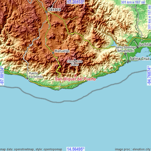 Topographic map of San Miguel del Puerto