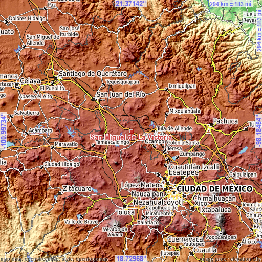 Topographic map of San Miguel de La Victoria