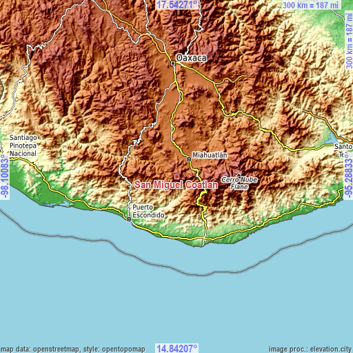 Topographic map of San Miguel Coatlán