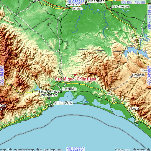 Topographic map of San Miguel Chimalapa