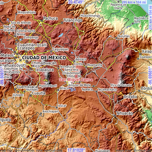 Topographic map of San Miguel Canoa