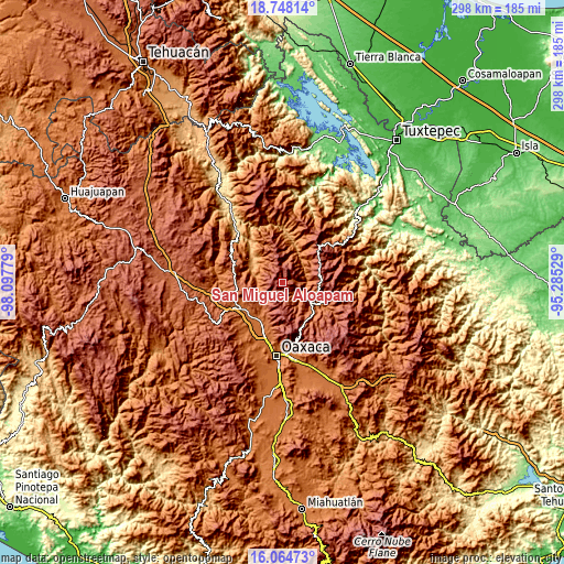 Topographic map of San Miguel Aloápam