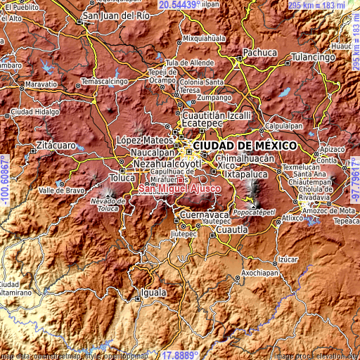 Topographic map of San Miguel Ajusco