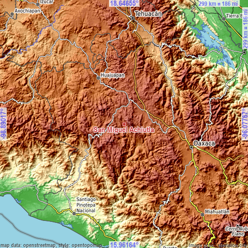 Topographic map of San Miguel Achiutla