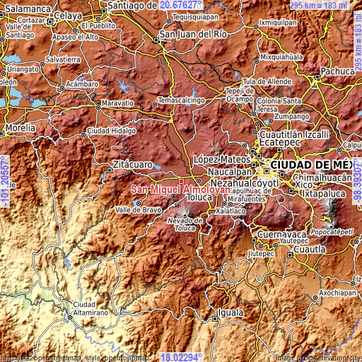 Topographic map of San Miguel Almoloyan