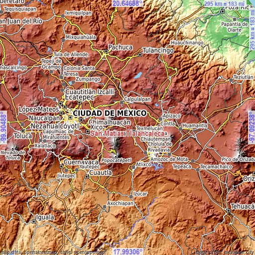 Topographic map of San Matias Tlalancaleca