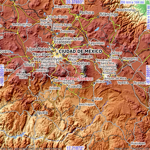 Topographic map of San Mateo Tecalco