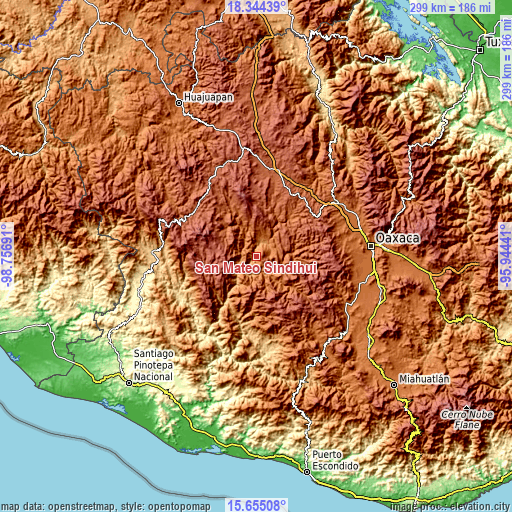 Topographic map of San Mateo Sindihui