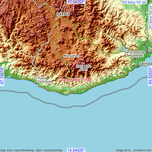 Topographic map of San Mateo Piñas