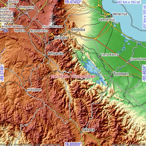 Topographic map of San Mateo Yoloxochitlán