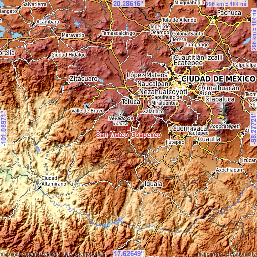 Topographic map of San Mateo Coapexco