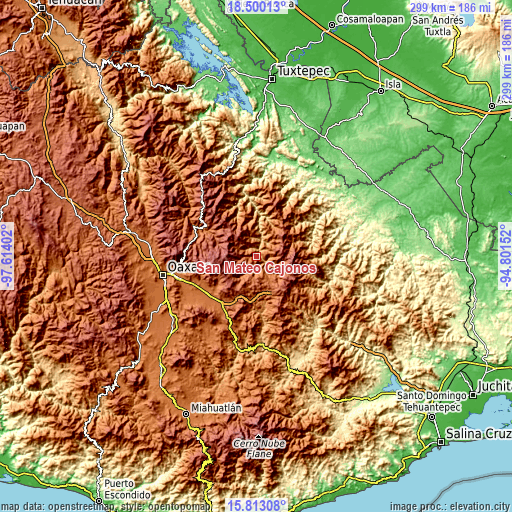 Topographic map of San Mateo Cajonos