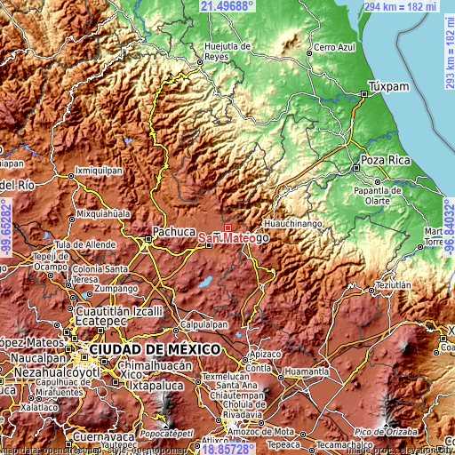 Topographic map of San Mateo