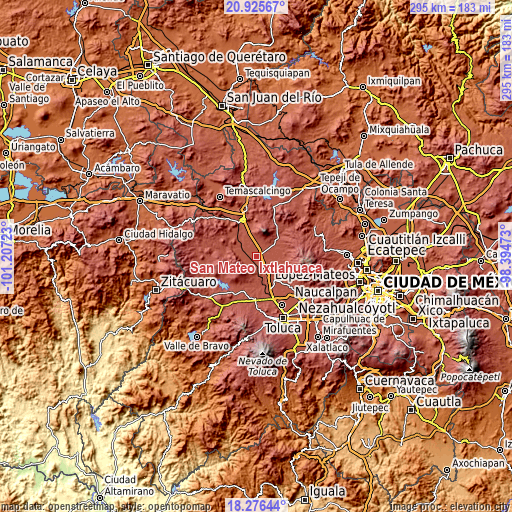 Topographic map of San Mateo Ixtlahuaca