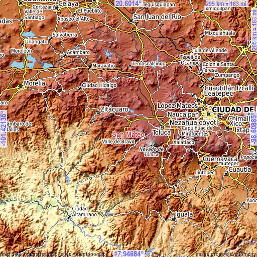 Topographic map of San Mateo