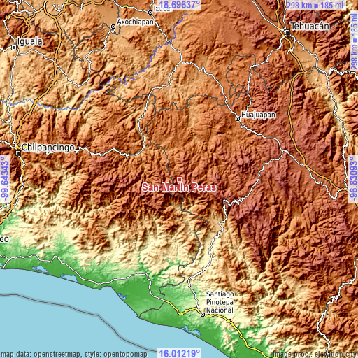 Topographic map of San Martín Peras