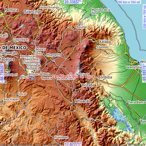 Topographic map of San Martín Ojo de Agua