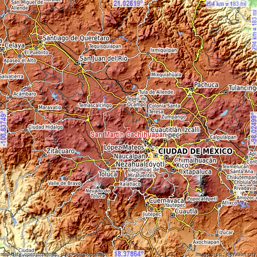 Topographic map of San Martín Cachihuapan