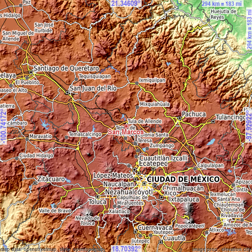 Topographic map of San Marcos