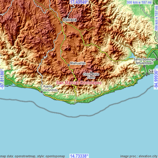 Topographic map of San Marcial Ozolotepec