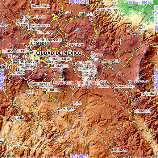 Topographic map of San Luis Tehuiloyocan