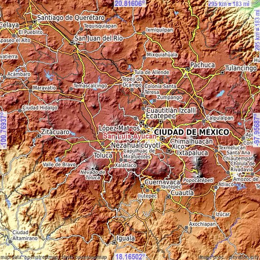 Topographic map of San Luis Ayucán