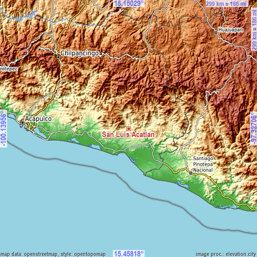 Topographic map of San Luis Acatlán