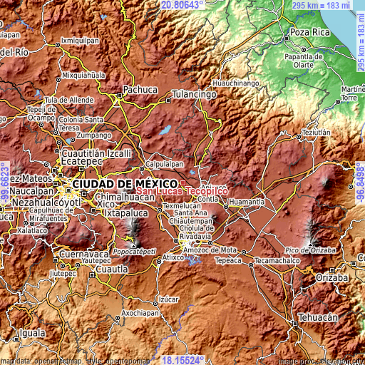 Topographic map of San Lucas Tecopilco